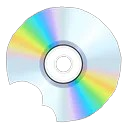 A Compact Disc with a bite on the bottom left.